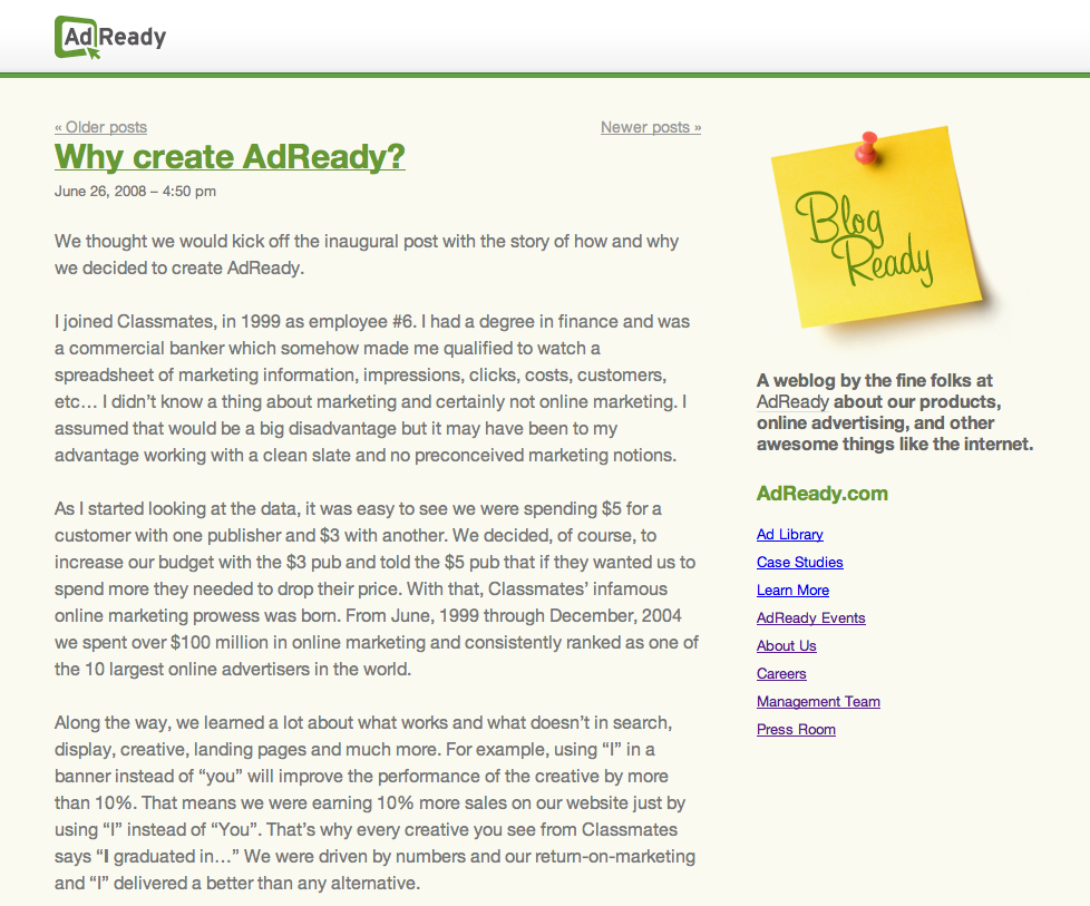 AdReady Blog page