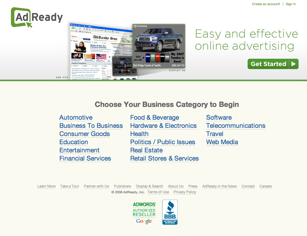 AdReady homepage