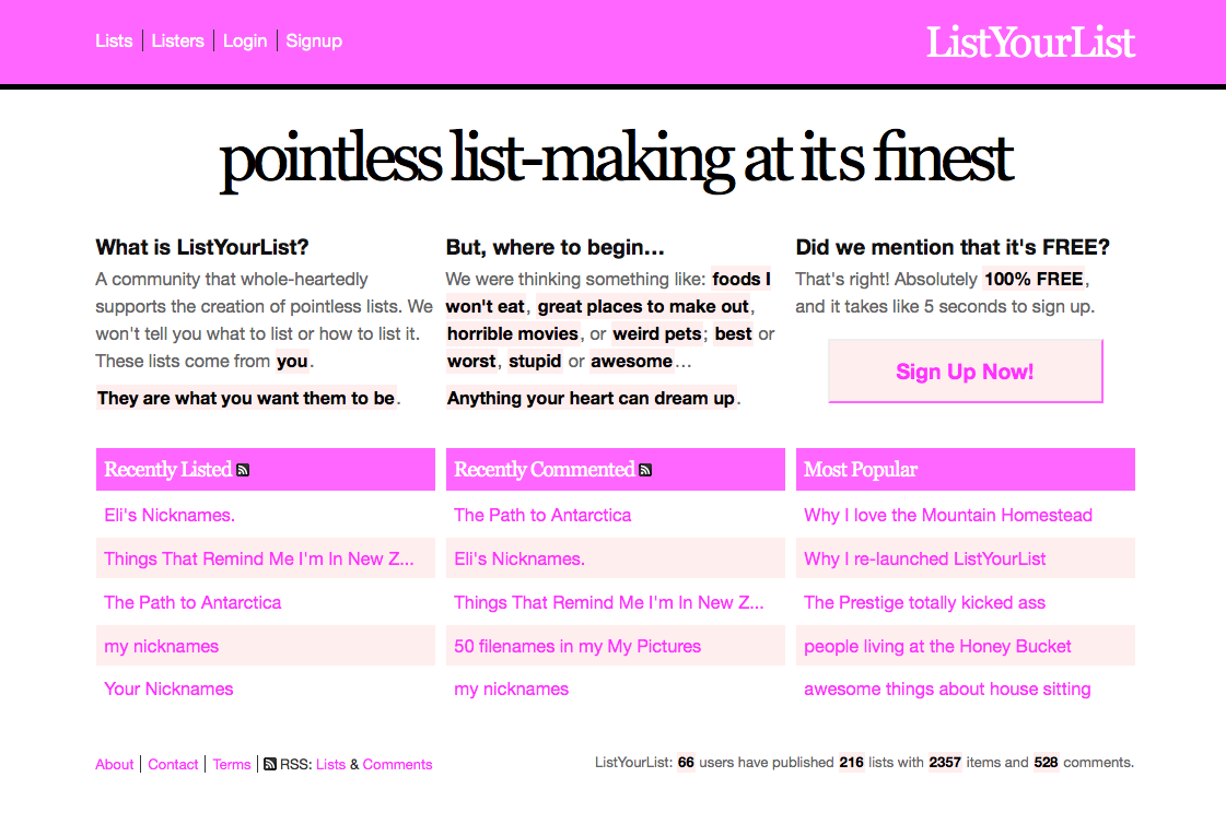ListYourList homepage