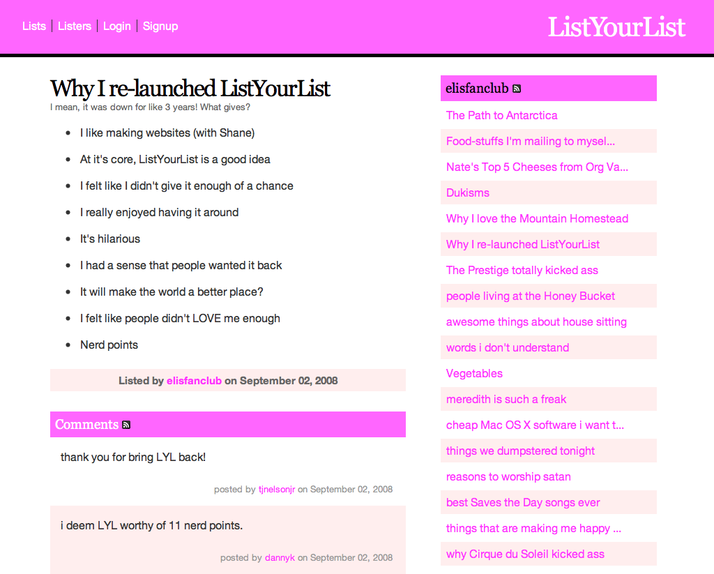 ListYourList Single List page