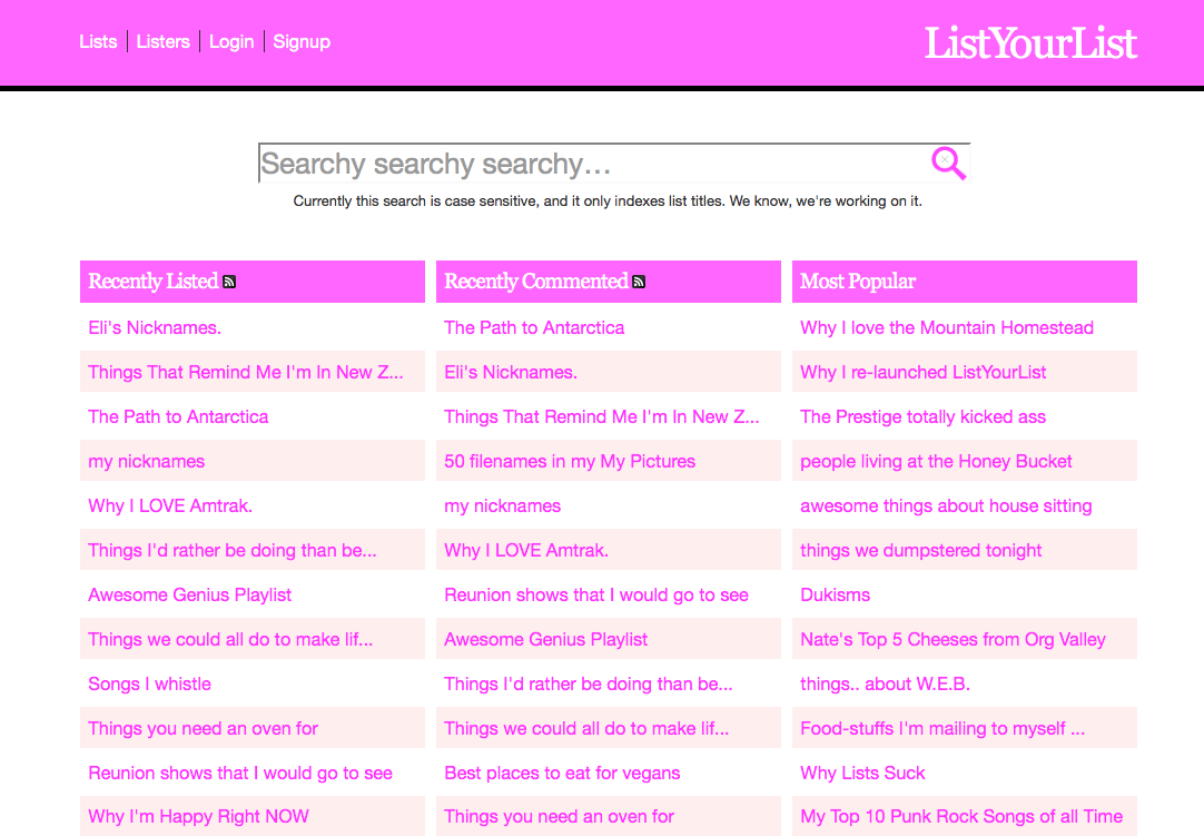 ListYourList Search page